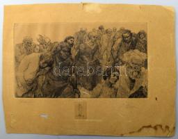 Azonosítatlan jelzéssel: Az elszántak. Litográfia, papír, jelzett, kis nyomattal is jelzett 19x34 cm