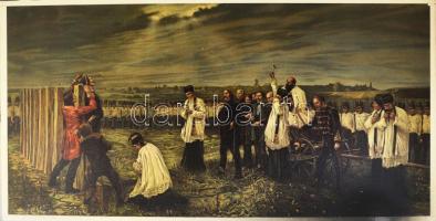 Thorma János: Az aradi vértanúk kivégzése nagy méretű litográfia, Könyves Kálmán Intézet, kartonon. 100x50 cm