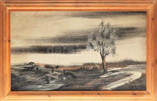 Németh jelzéssel: Téli táj. Olaj, farost, fa kerteben 40x70 cm