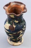 cca 20. sz. eleje, Csorgatott mázas népi kerámia váza, pattogzással, m: 17 cm