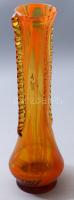 Színezett mézszínű hutaüveg magas váza, jelzés nélkül, hibátlan, m: 40,5 cm