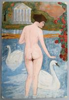 Jn: 2 db akt. Pasztell, akvarell, papír., 42x30 cm