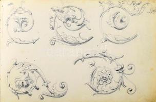 cca 1900 Két vázlatkönyv 50-60 db rajzzal vegyes témákkal. bútorterv, grafikák, stb