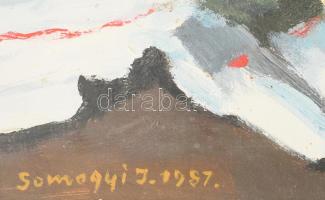 Somogyi Imre (1918-1999): Virág csendélet. Olaj, farost 58x50 cm. Kissé sérült keretben