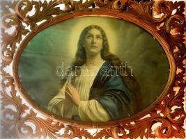 Nagy méretű florentin keret. Faragott fa, XX. sz. eleje, kisebb sérülésekkel, üveg mögött vallásos nyomattal. 90x123 cm. KIZÁRÓLAG SZEMÉLYES ÁTVÉTEL, NEM POSTÁZZUK! / ONLY PERSONAL COLLECTION AT OUR OFFICE.