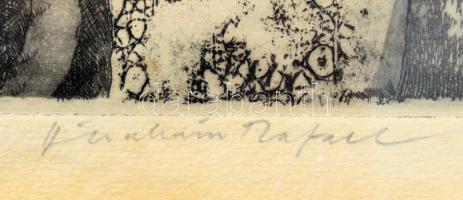 Ábrahám Rafael (1929- ): Nagymarosi házak. Rézkarc, papír, jelzett, Üvegezett keretben 21x29 cm