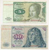 Német Szövetségi Köztársaság 1980. 5M + 10M T:F,VG, kis szakadások Federal Republic of Germany 1980. 5 Mark + 10 Mark C:F,VG, small tears Krause P#30b, P#31d