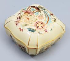 Zsolnay magyaros mintás bonbonier, jelzett, hibátlan, 10x10 cm