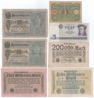 Német Birodalom 1908. 100M + 1917. 5M (2x) + Weimari Köztársaság 1920-1923. 5xklf vegyes inflációs bankjegy + 1929-1933. 10M + 50M + 1975. 5M T:F,VG German Empire 1908. 100 Mark + 1917. 5 Mark + Weimar Republic 1920-1923. 5xdiff inflation banknotes + 1929-1933. 10 Mark + 50 Mark + 1975. 5 Mark C:F,VG
