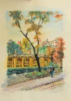 Kovács Ernő (1940-): Várkert bazár. Akvarell, papír. Jelezve jobbra lent, hátoldalán autográf felirattal. 27x20 cm