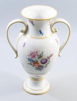 Hollóházi kétfüles virágmintás váza. Jelzett, hibátlan, m: 28 cm
