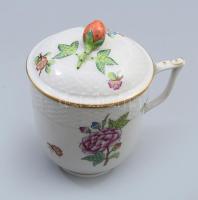 Herendi eton mintás kakaós csésze, eper fogóval, jelzett, hibátlan, m: 10 cm