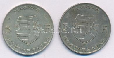 1947. 5Ft Ag "Kossuth" (2x) T:VF,F patina Adamo F8.1