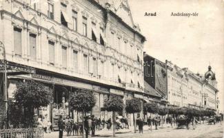Arad Andrássy square Hotel Central and the shops of Mihály Hilyer, Izsó Kerpel, Sándor Singer and József Sugár