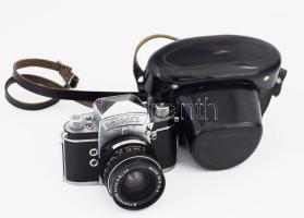 Ihagee Dresden Exa fényképezőgép, Pentacon auto 2.8/29 obejktívvel, tokban.