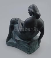 Női akt, festett kerámia, jelzés nélkül, kis kopással, m: 23 cm