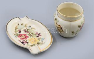 Zsolnay virágmintás hamuzó + pillangó mintás váza m: 6 cm