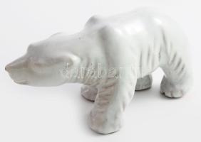 Mázas kerámia iparművész jegesmedve, jelzett, h: 10 cm