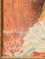 Csák Antal (1868 - 1930 ): Keresztlányom .Olaj, vászon jelzett 55x72 cm Dekoratív fa keretben