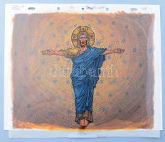 Jankovics Marcell (1941-2021): Az Ember tragédiája. rajzfilmből származó eredeti kézzel rajzolt figura. Vegyes technika, műanyag film. Jelzés nélkül. Animációtörténeti kuriózum. Nagy méret, rajzolt háttér cellel. 26x32 cm