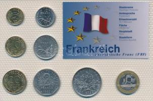 Franciaország 1970-1997. 5c - 10Fr (9xklf) vákuum csomagolt forgalmi érme összeállítás német nyelvű leírással T:UNC-VF France 1970-1997. 5 Centimes - 10 Francs (9xdiff) vacuum-packed circulation coin set with German description C:UNC-VF