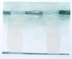 Augusztin Márta (1976): Lábad között nézem a tavat. Litográfia, papír, jelzett, sorszámozott művészpéldány. EA I/I. 1999. Lapszéli gyűrődéssel és apró foltokkal. Lapméret50x35 cm