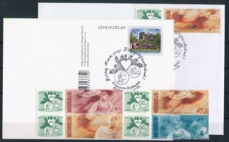 2010 Folkloriada a bélyegelőfizetőknek megszemélyesített négyestömb + Filaposta karácsonyi alkalmi bélyegzés borítékon és képeslapon