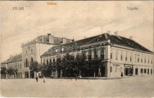 1915 Zilah, Zalau; Vigadó, kávéház és étterem, Rózsa János, Papp István, Gamentzy Ödön üzlete. Seres Samu kiadása / café and restaurant, shops + "Kommando der k.u.k. 37. Eisenbahnkompagnie" (fl)