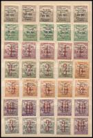 Nyugat-Magyarország VI. 1921 4 teljes sor + 5 értékből extra bélyegek, összesen 35 db bélyeg, Bodor vizsgálójellel