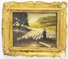Olvashatatlan Jelzéssel: Birkapásztor. Olaj, vászon, sérült keretben 24x28 cm