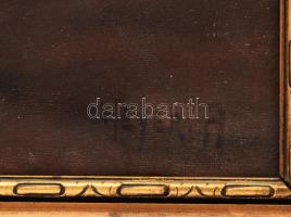 Heyer Artúr (1872-1931): Játszó cicák. Olaj, vászon, sérült, lyukas. 55x70 cm Dekoratív keretben