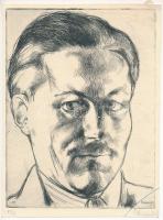 Pohárnok Zoltán (1905-1976): Portré (Önarckép?). Rézkarc, papír, jelzett, sorszámozott 89/1 24,5x18 cm Lap sarkán tollvonással