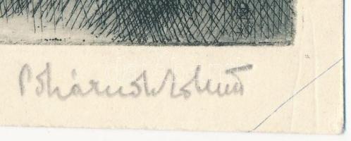 Pohárnok Zoltán (1905-1976): Udvarban. Rézkarc, papír, jelzett, sorszámozott XXX/1 15x18 cm