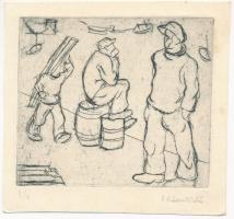 Pohárnok Zoltán (1905-1976): Kikötőben. Rézkarc, papír, jelzett 9,5x11 cm