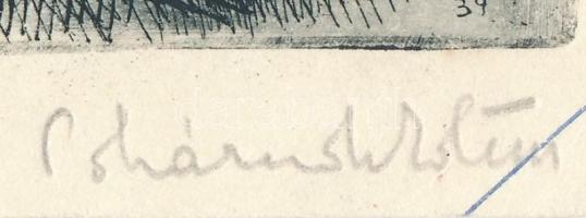 Pohárnok Zoltán (1905-1976): Táj. Rézkarc, papír, jelzett XXXIX/1 13x18 cm