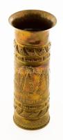 Töltényhüvelyből készült váza, "Oroszországból 1942 Emlék" felirattal, tank-, repülő- kato...