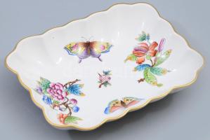 Herendi Viktória mintás gerezdelt szélű kínálótálka, jelzett, hibátlan, 18,5x14 cm