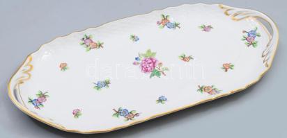 Herendi virágmintás kínálótálca, jelzett, hibátlan, 32x15 cm