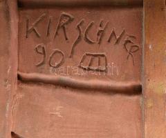 Kirschner 90 jelzéssel kerámia hordó asztaldísz, tűzhibával, m: 11 cm