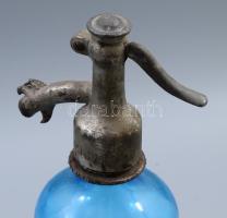 Vajdasági anyagában kéken színezett bordás szódás üveg Vojvodina felirattal, sasfejes fejjel, m: 30 ...