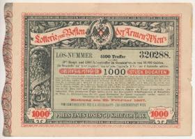 Ausztria 1887. "Sorsjegy a bécsi szegények megsegítésére" sorsjegy 50k értékben T:XF,VF fo. Austria 1887. "Lotterie zum Besten der Armen Wien's (Lottery to support Vienna's poor)" lottery ticket in 50 Kreuzer value C:XF,VF spotted