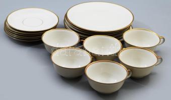 Bavaria csontszínű 6 személyes reggeliző szett, csészék alátéttel és desszertes tányérok, jelzett, kis kopással, d: 19 cm