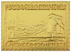 Iván István (1905-1968) 1964. "Magyar Bélyeggyűjtők Országos Szövetsége / IMEX 1964 - Nemzetközi Motívum és Olimpiai Bélyegkiállítás" kétoldalas aranyozott, jelzett Ag plakett (90,22/0.935/~48,5x60,5mm) T:XF