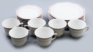 Bavaria vintage 6 személyes reggeliző szett, csészék alátéttel és desszertes tányérok, jelzett, kis kopással, d: 19,5 cm