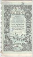 Románia / Bukarest 1938. "Román Bank" öt részvénye egyben 2500L-ről, szelvényekkel, bélyegzéssel és szárazpecséttel T:F Romania / Bucharest 1938. "Romanian Bank" Five shares in one, in sum total of 2500 Lei, with coupons, overprint and embossed stamp C:F