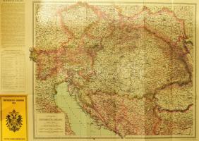 1975 Österreich-Ungarn / Az Osztrák-Magyar Monarchia térképe, 1914-es térkép reprintje, a hajtások mentén szakadt, a sarkain ragasztásnyomokkal, Wien, Freytag - Berndt, 72x107 cm
