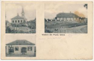 1918 Pusztacelina, Pusta Teline (Hégen, Bradeni); templom, iskola, üzlet, majorháza / church, school, shop, manor villa (szakadások / tears)