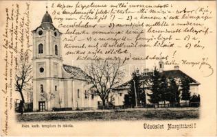 1904 Margitta, Marghita; Római katolikus templom és iskola. Henger Viktor kiadása / Catholic church and school (fl)