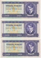 1990. 500Ft (3x) sorszámkövetők "E 684 098044 - E 684 098046" T:UNC,AU kissé hullámos papír Adamo F43
