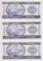 1990. 500Ft (3x) sorszámkövetők "E 684 098044 - E 684 098046" T:UNC,AU kissé hullámos papí...